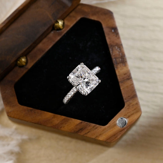 Stunning 3.0 CT Radiant Moissanite Engagement Ring with Pave & Hidden Halo Design 1