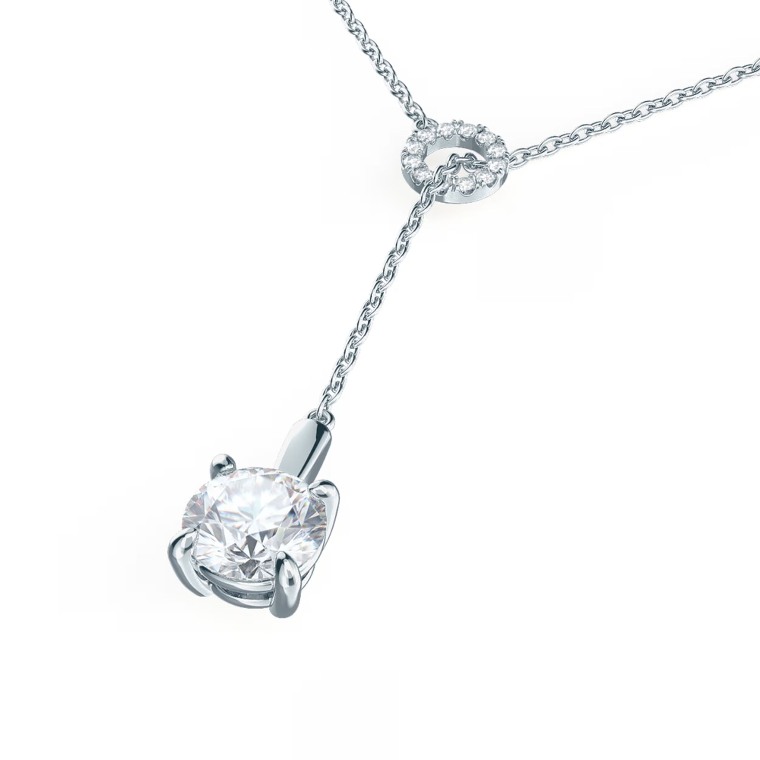 0.20 CT Round Moissanite Diamond Lariat Necklace in Solid Gold 2