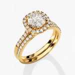 1.0 CT Round Cut Moissanite Halo Bridal Ring Set with Half Eternity Wedding Bands 2