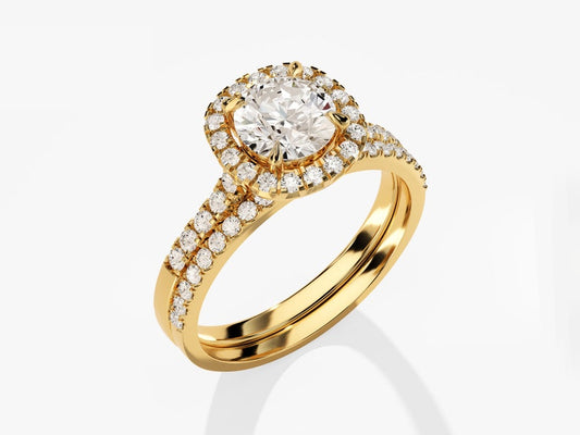 1.0 CT Round Cut Moissanite Halo Bridal Ring Set with Half Eternity Wedding Bands 2