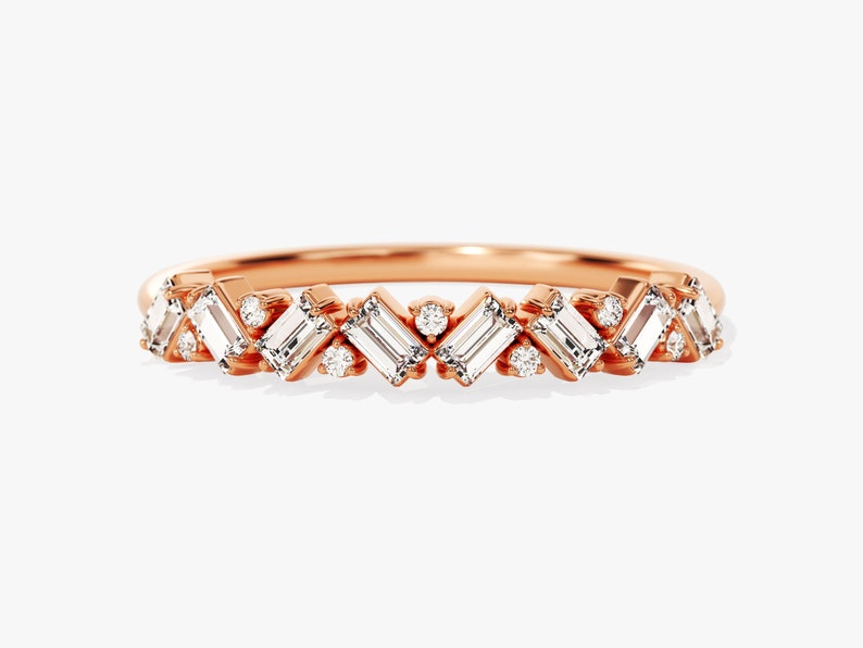 Stunning 0.30 CT Round & Baguette Moissanite Stones Alternative Diamond Wedding Band 4