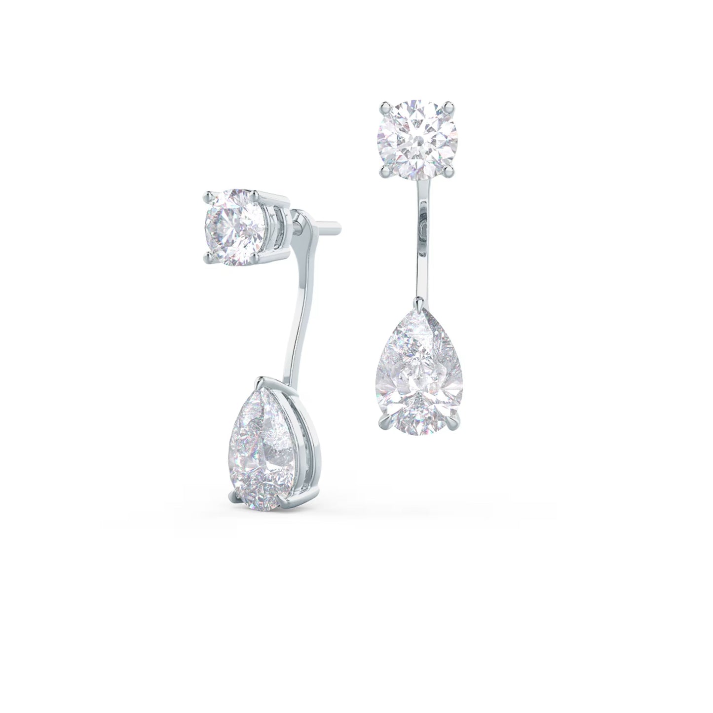 1.20 TCW Pear & Round Cut Moissanite Jackets Earrings in Gold 2