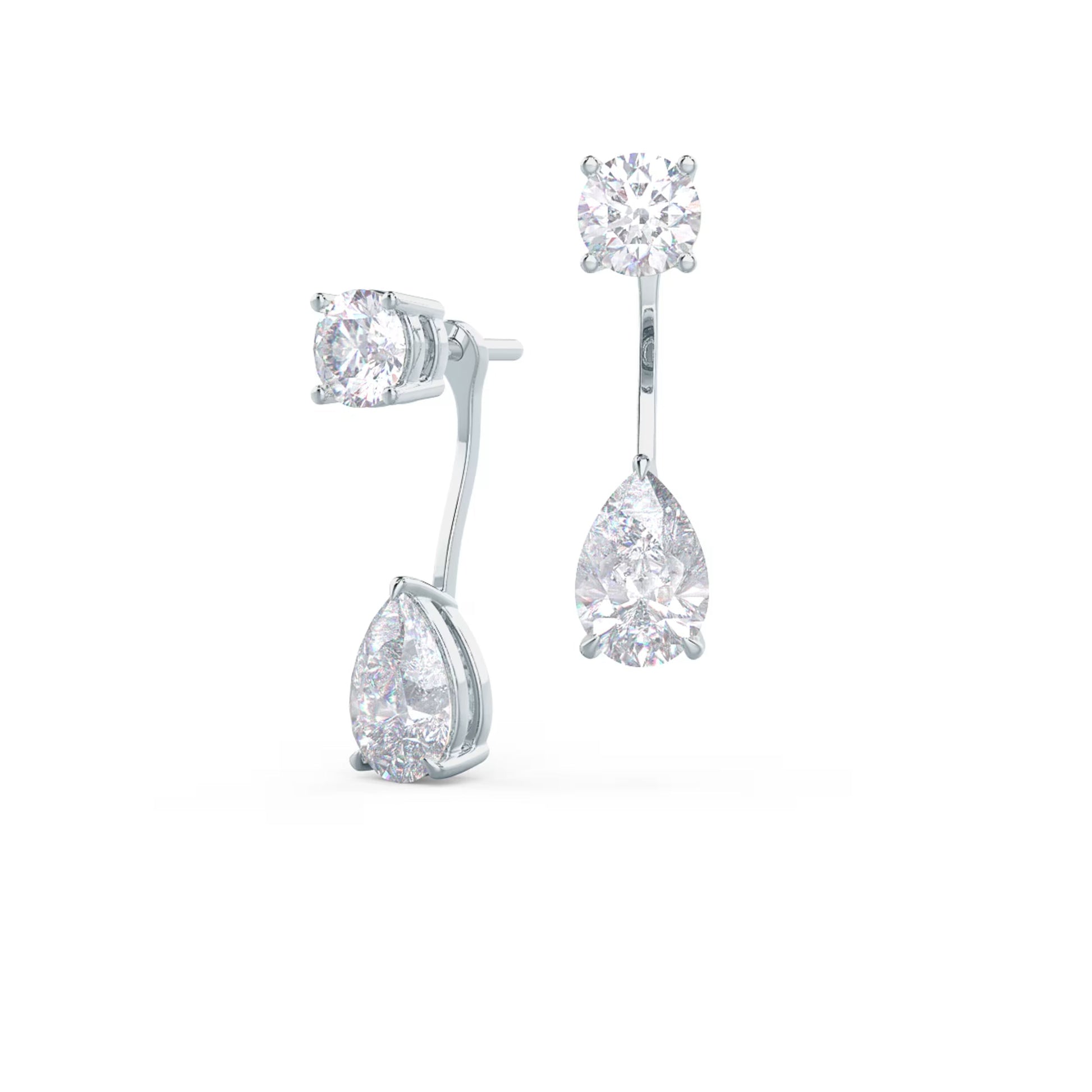 1.20 TCW Pear & Round Cut Moissanite Jackets Earrings in Gold 2