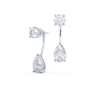 1.20 TCW Pear & Round Cut Moissanite Jackets Earrings in Gold 2