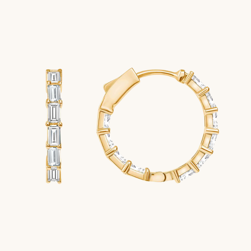Classic 1.0 TCW Baguette Cut Moissanite Hoops Earrings in Gold 3