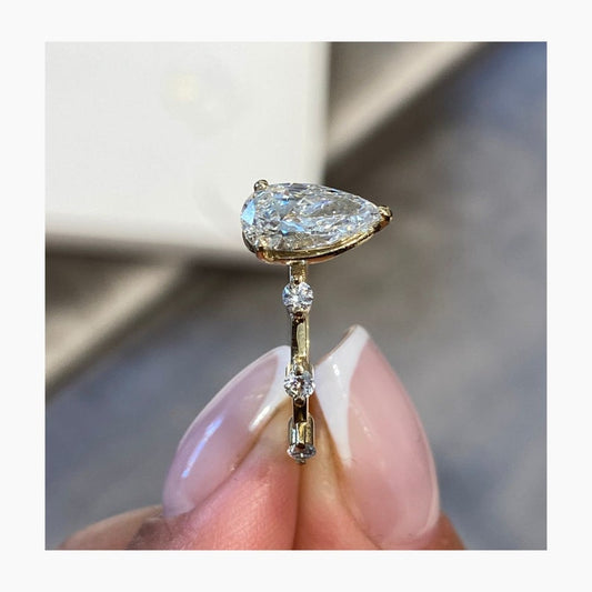 Stunning 1.0 CT Pear Moissanite Engagement Ring with Dainty Pave Design 2