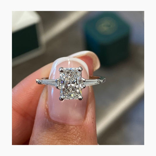 Classic 1.0 CT Radiant Moissanite Engagement Ring with Three Stone Design 1