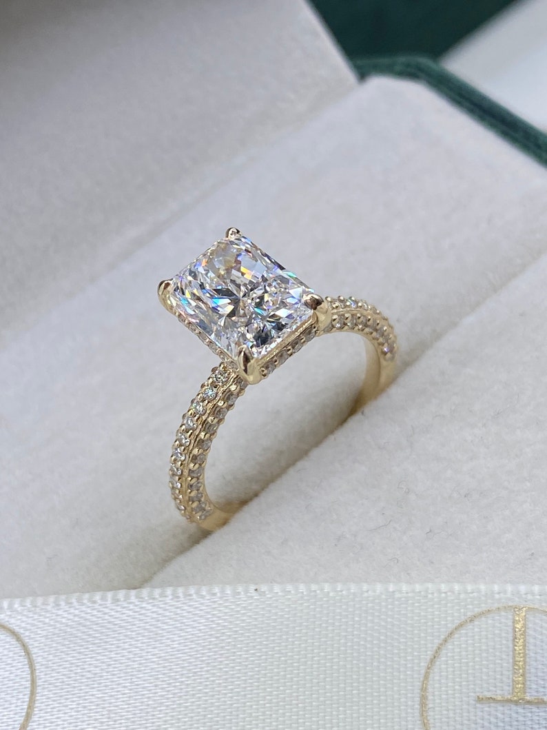 Stunning 2.50 CT Radiant Moissanite Engagement Ring with Hidden Halo & Triple Pave Design 3