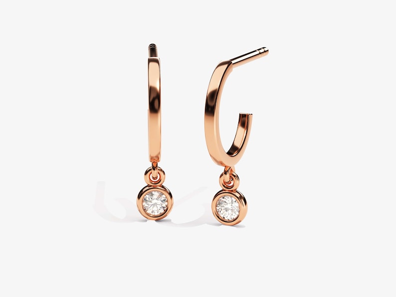 0.10 TCW Round Cut Moissanite Bezel Drop Earrings in Gold 4