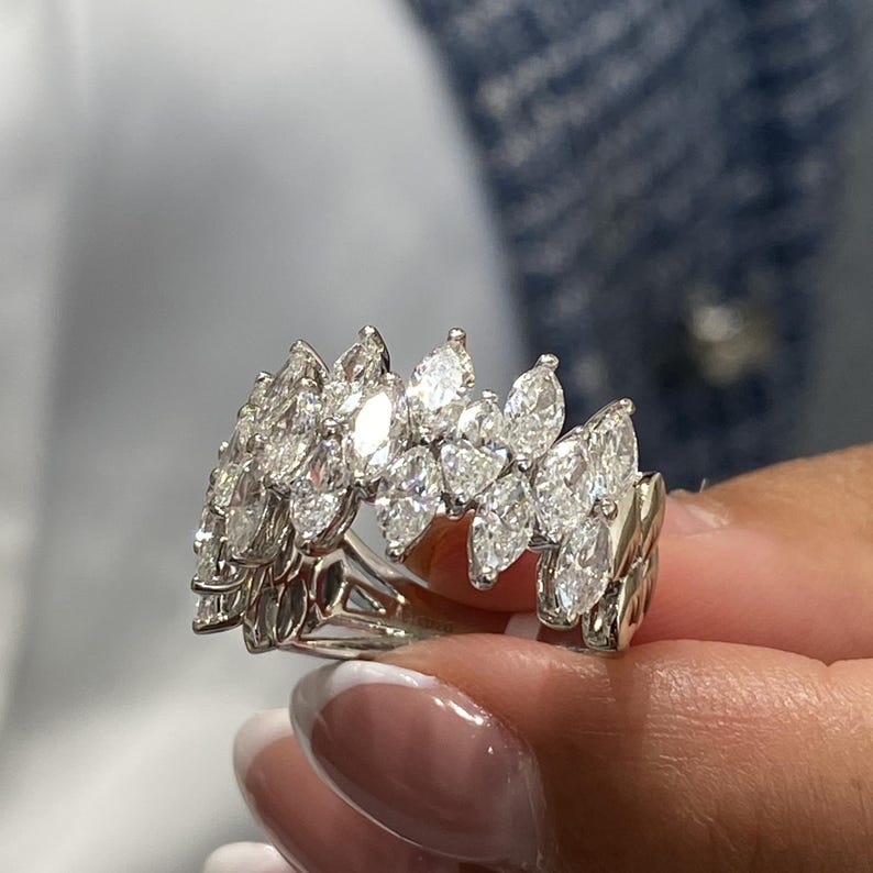 Stunning 3.03 CT Marquise Moissanite Stones Wedding Bands 1