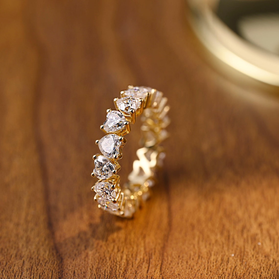 Stunning 0.7 CT Heart Moissanite Stones Full Eternity Wedding Band 8
