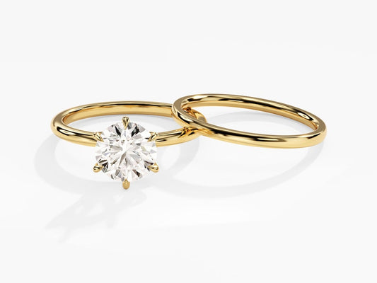 1.50 CT Round Cut Moissanite Solitaire Bridal Ring Set with Plain Wedding Bands 1