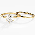 1.50 CT Round Cut Moissanite Bridal Ring Set with Plain Wedding Bands 1