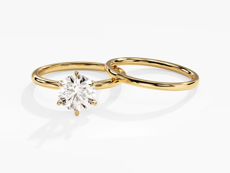 1.50 CT Round Cut Moissanite Bridal Ring Set with Plain Wedding Bands 1