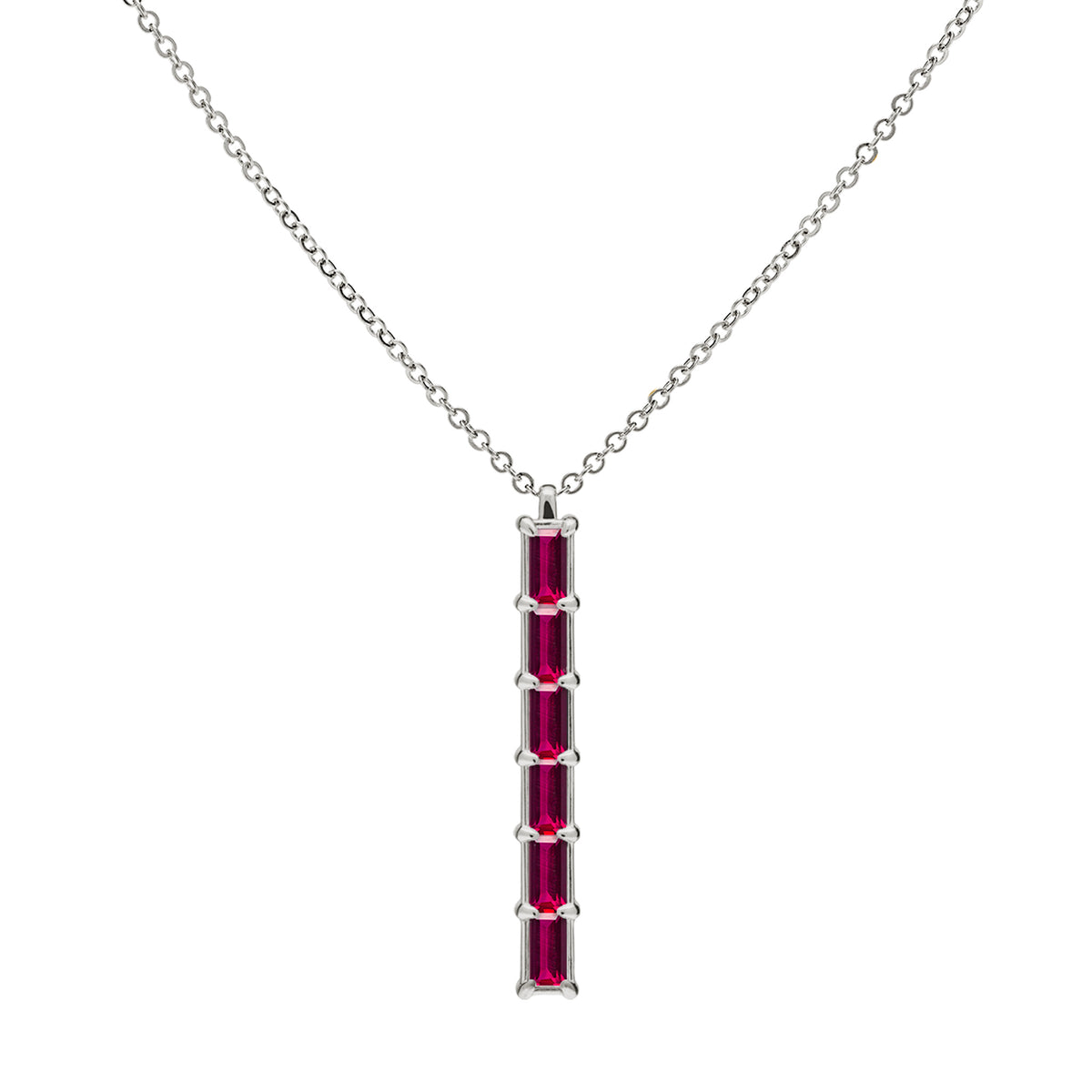 Baguette Ruby Lab Made Diamond- July Birthstone Bar Necklace 8
