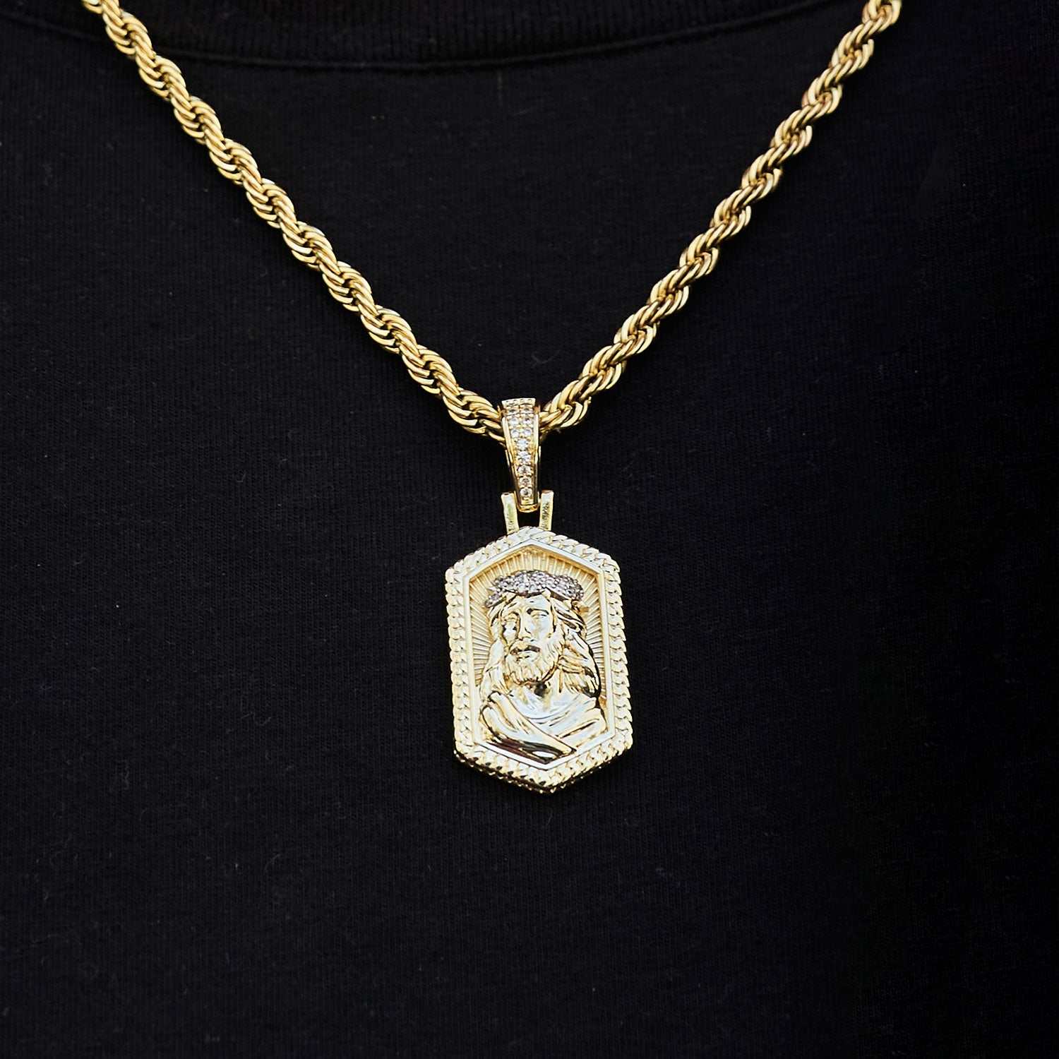 0.7 CT Round Moissanite Jesus Style Silver Pendant for Him 1
