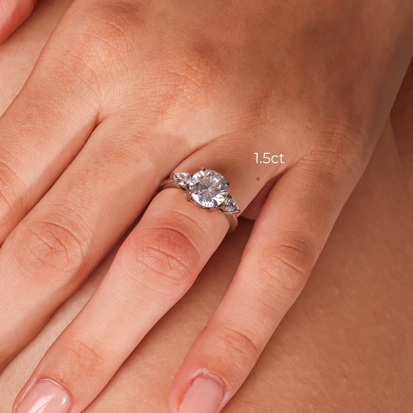 Stunning 2.0 CT Round Moissanite Engagement Ring with Three Stone Design 3