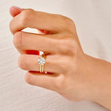1.0 CT Round Cut Moissanite Solitaire Bridal Ring Set with Round Plain Wedding Bands 6