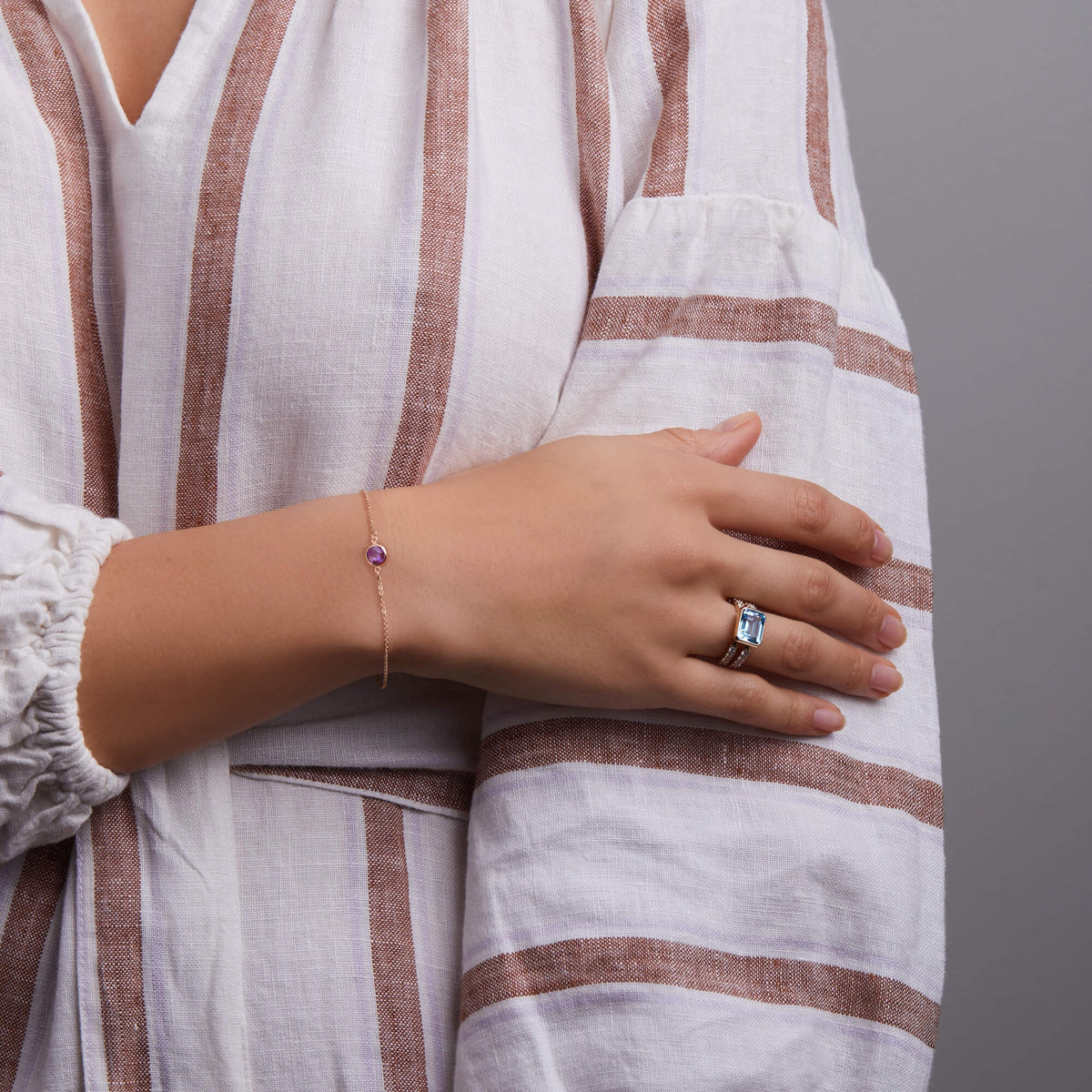 0.38 TCW Round Amethyst Lab Made Diamond- February Birthstone Bracelets 2