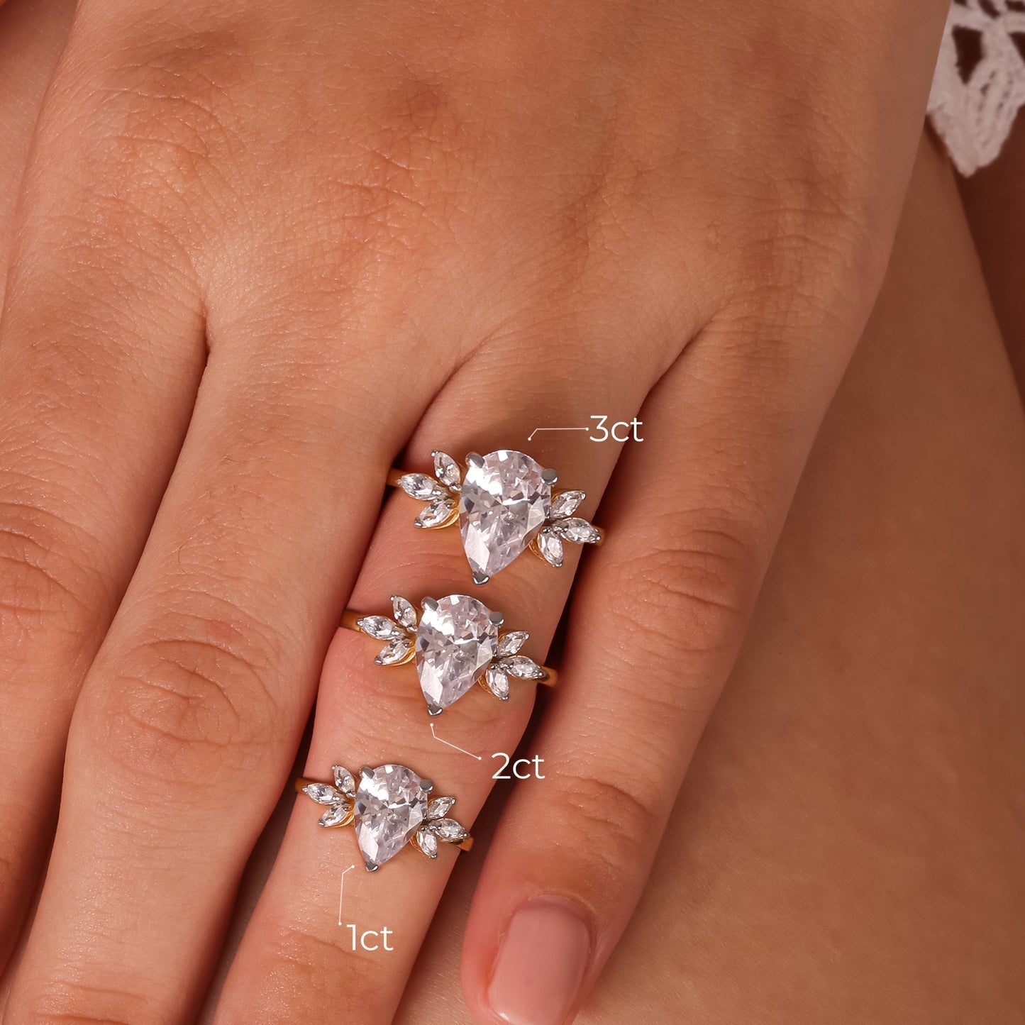 Stunning 1.50 CT Pear Moissanite Engagement Ring with Cluster Design 3