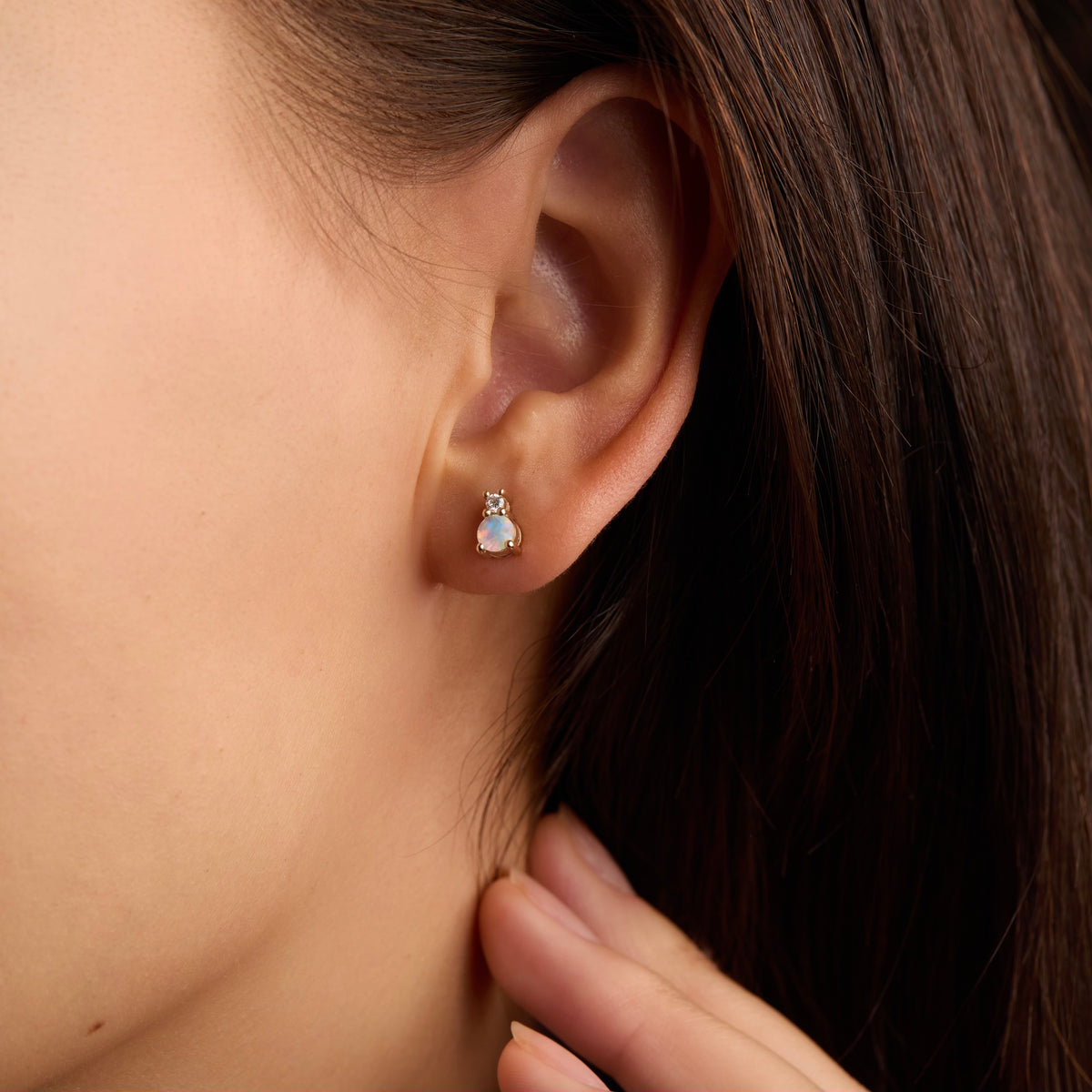 0.41 TCW CT Round Opal Lab Made Diamond- October Birthstone Studs 3