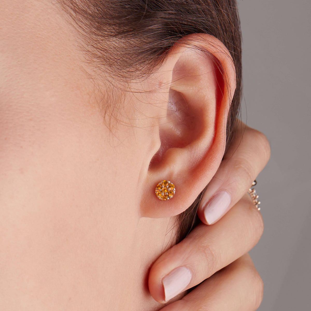 0.84 TCW Round Citrine Lab Made Diamond-November Birthstone Studs 3