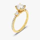 Stunning 1.0 CT Round Moissanite Engagement Ring with Three Stone & Pave Design 2