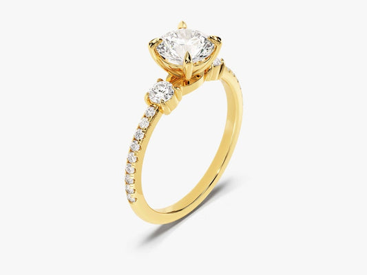 Stunning 1.0 CT Round Moissanite Engagement Ring with Three Stone & Pave Design 2