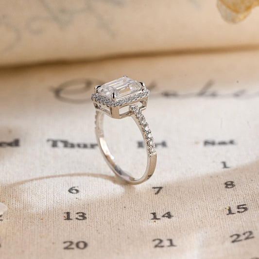 Stunning 1.0 CT Emerald Cut Moissanite Engagement Ring with Halo Pave Design 2