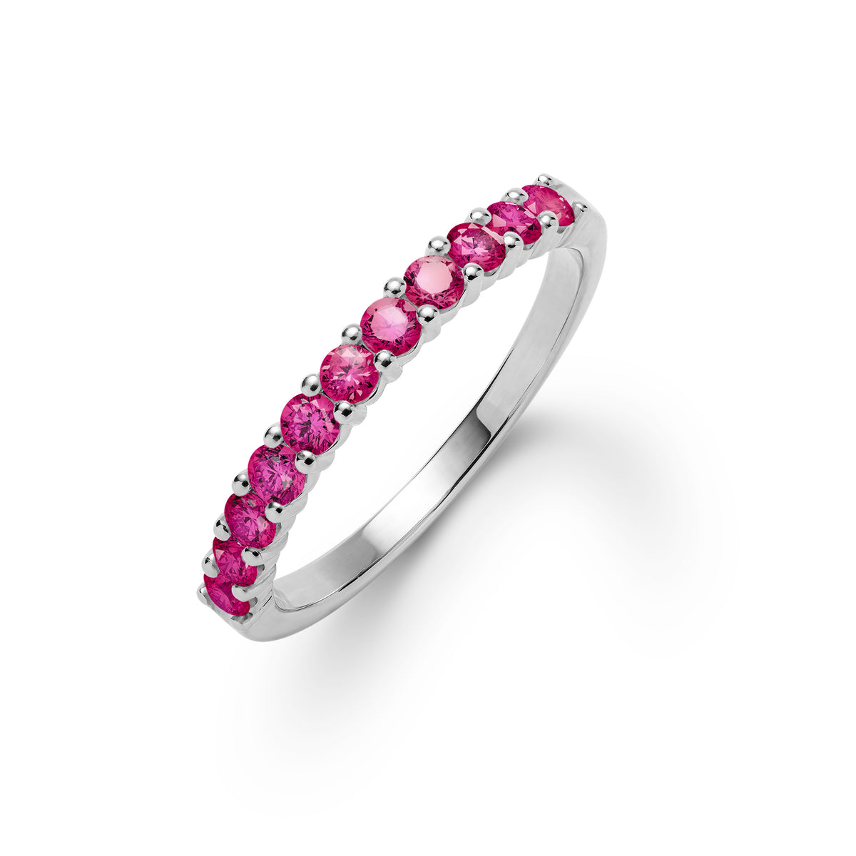 1.1 TCW Round Ruby Lab Made Diamond- July Birthstone Half Eternity Wedding Band 7