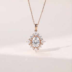 1.50 CT Oval Moissanite Diamond Cluster Pendant Necklace in Solid Gold