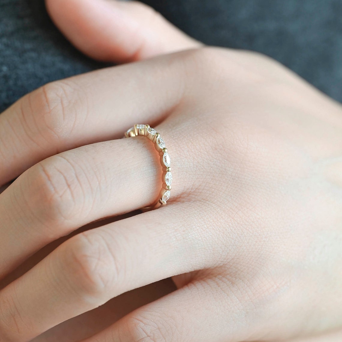 Stunning 0.4 CT Marquise Moissanite Stones Wedding Bands 9