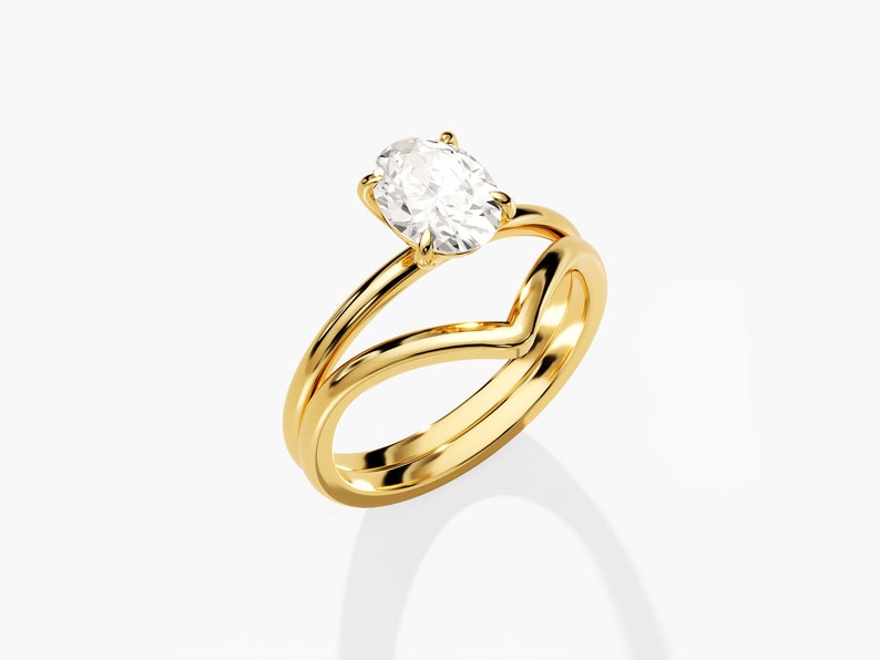 1.50 CT Oval Cut Moissanite Solitaire Bridal Ring Set with Plain Wedding Bands 2