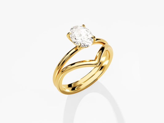 1.50 CT Oval Cut Moissanite Solitaire Bridal Ring Set with Plain Wedding Bands 2