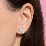 2.0 TCW Round & Baguette Cut Moissanite Butterfly Stud Earrings in Gold 6