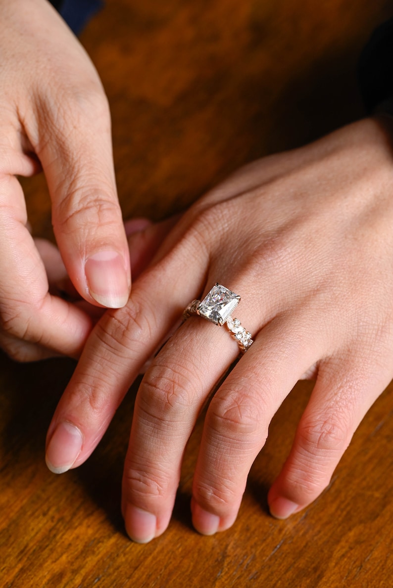 Stunning 1.0 - 2.0 CT Radiant Moissanite Engagement Ring with Pave & Hidden Halo Design 4