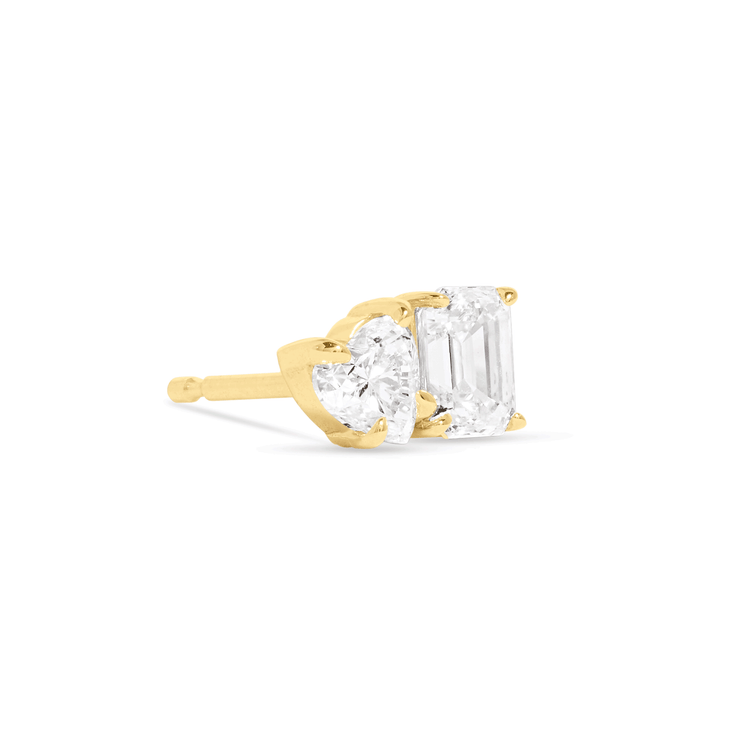 3.0 TCW Heart & Emerald Cut Moissanite Two Stone Stud Earrings in Gold 5