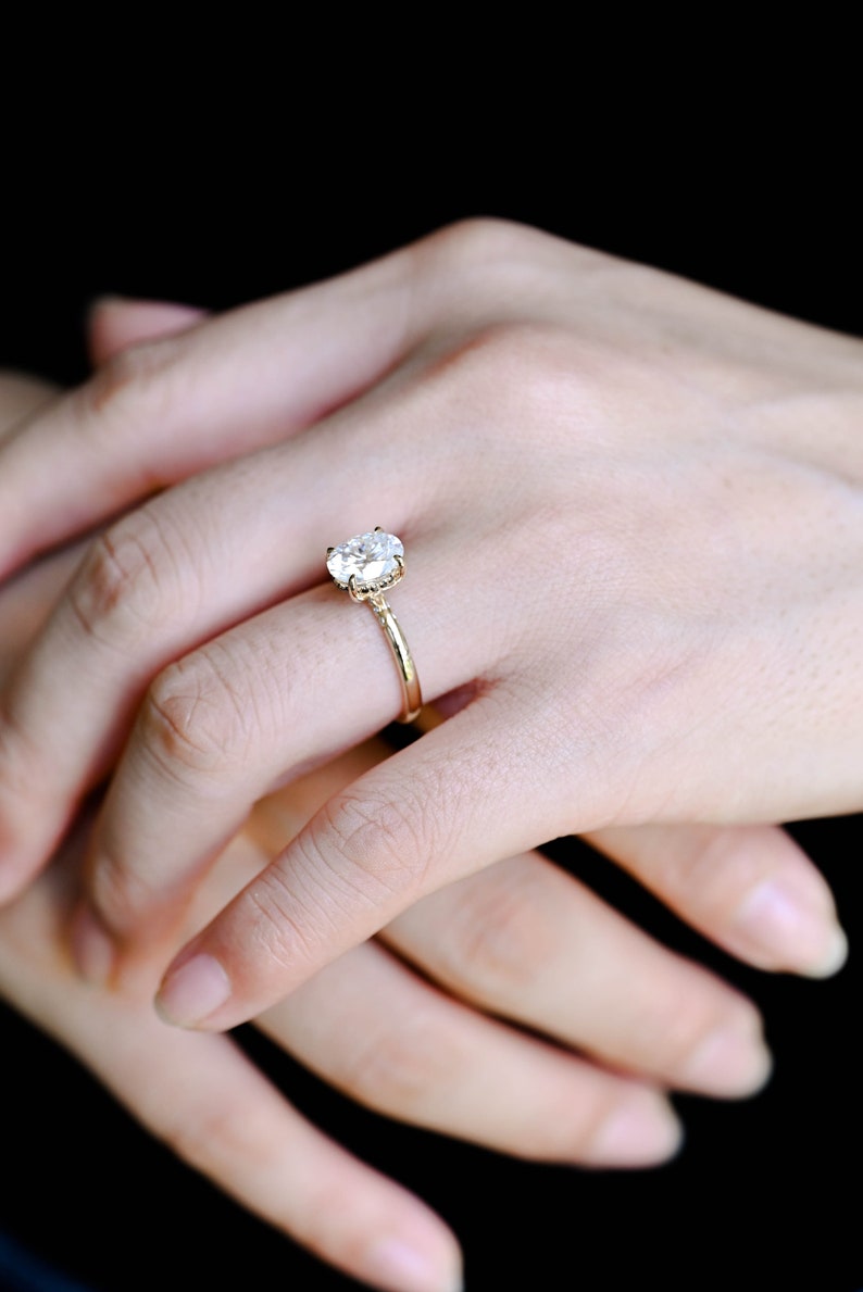 Stunning 1.0 - 2.0 CT Oval Moissanite Engagement Ring with Hidden Halo Design 6