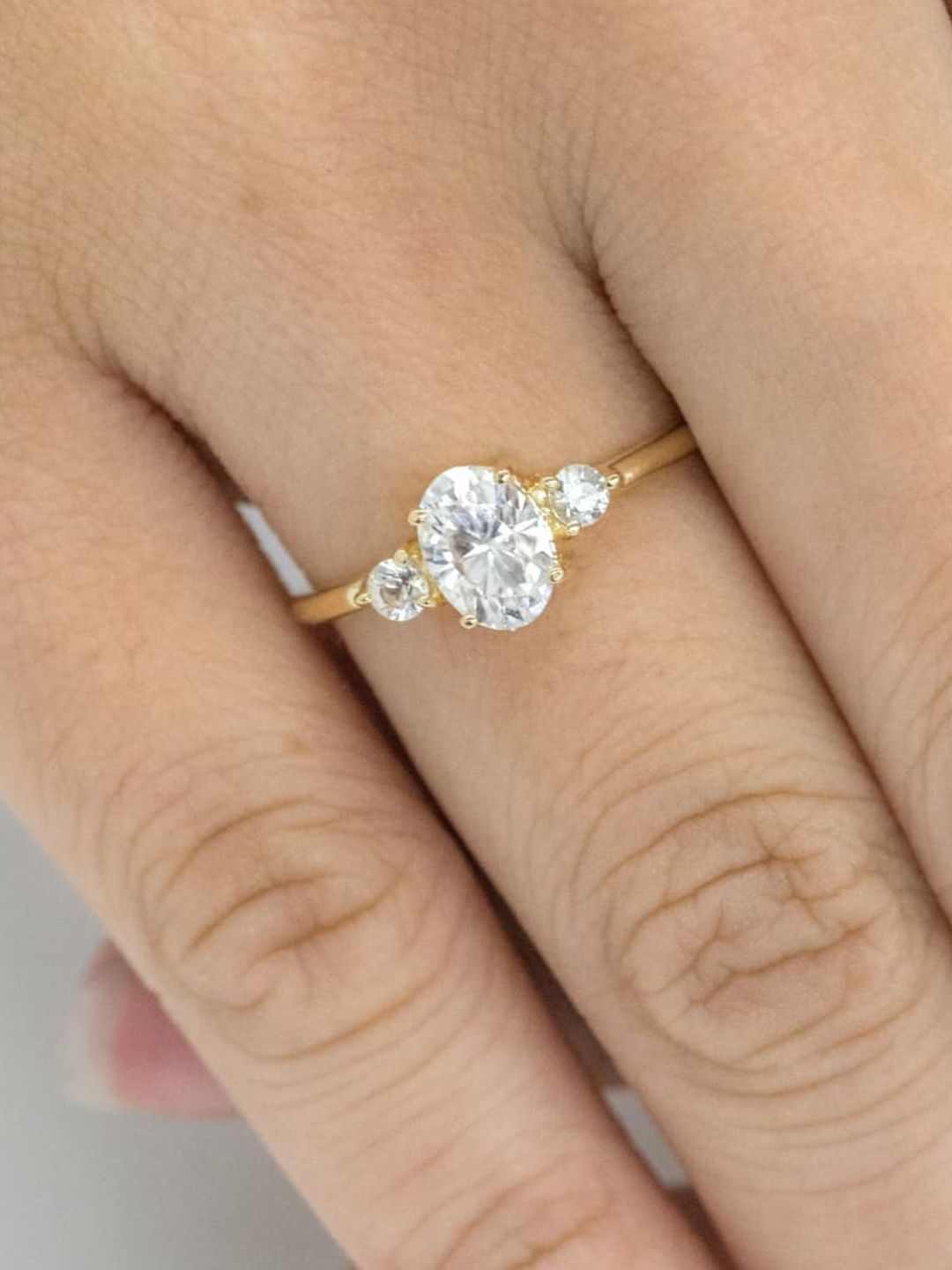 Stunning 1 CT Oval Moissanite Engagement Ring With Three Stone Design 13