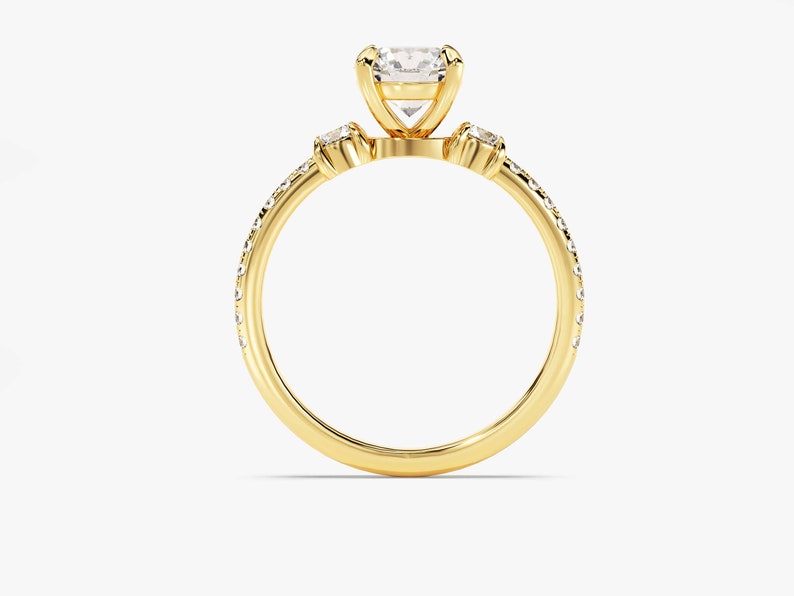 Stunning 1.0 CT Round Moissanite Engagement Ring with Three Stone & Pave Design 3