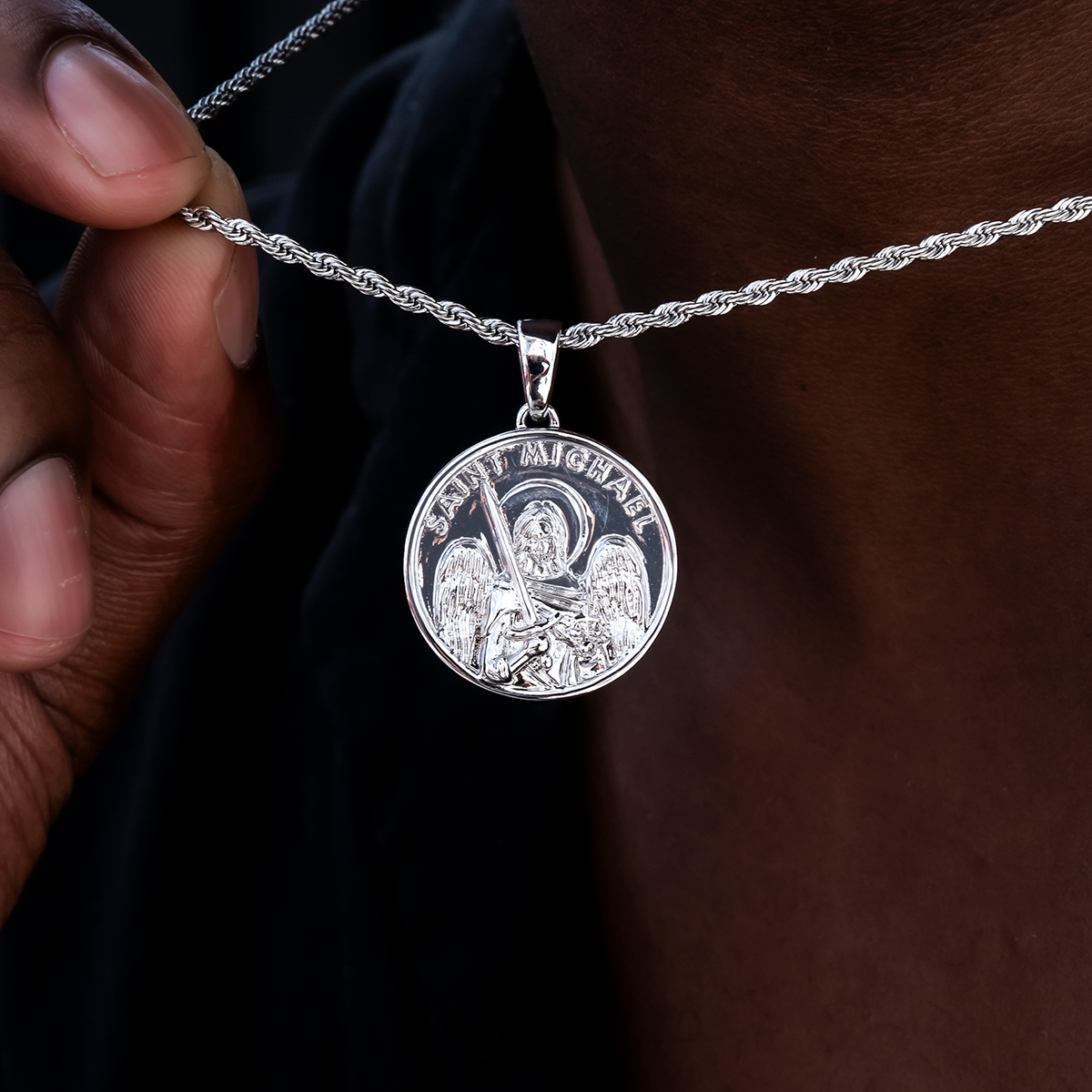 Saint Michael Coin Style Silver Pendant for Him