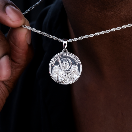 Saint Michael Coin Style Silver Pendant for Him