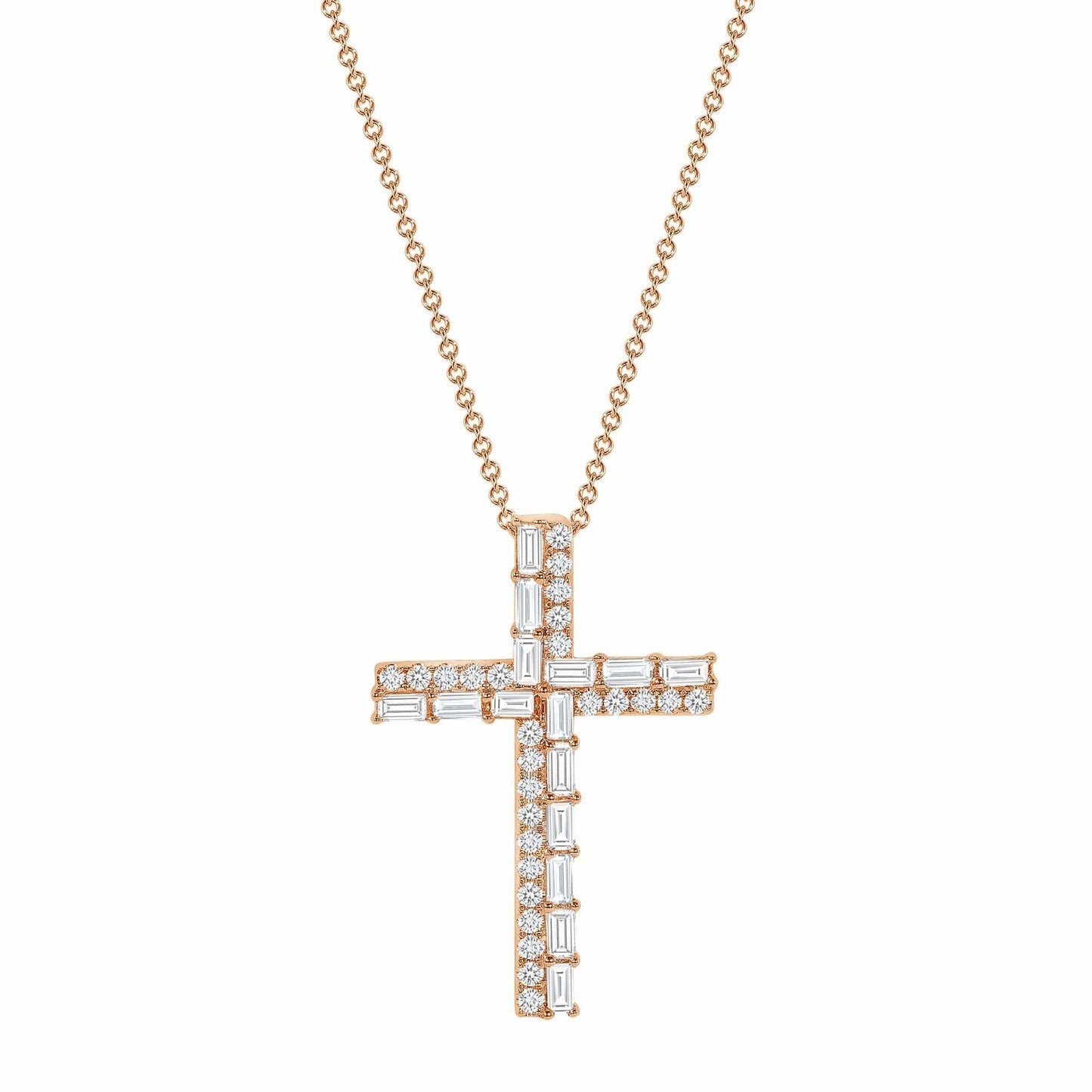 1.0 TCW Round & Baguette Moissanite Diamond Cross Pendant Necklace in Solid Gold 2
