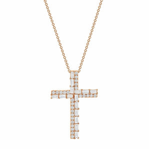 1.0 TCW Round & Baguette Moissanite Diamond Cross Pendant Necklace in Solid Gold