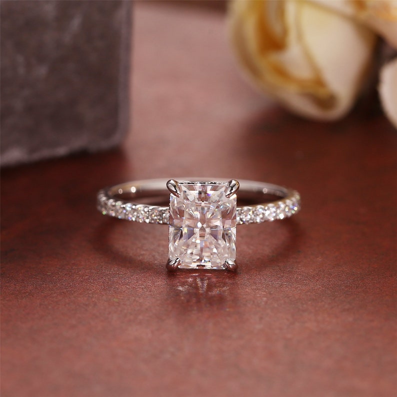 4.0 CT Radiant Shaped Moissanite Engagement Ring With Hidden Halo Pave Style