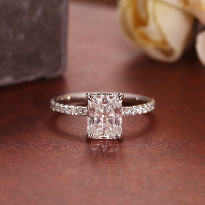 Stunning 4.0 CT Radiant Moissanite Engagement Ring with Pave Design 1