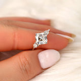 Stunning 2.20 CT Asscher Moissanite Engagement Ring with Three Stone Design 7
