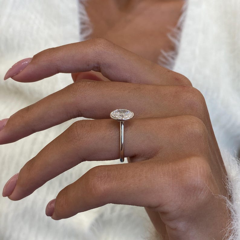 Stunning 1.0 CT Oval Moissanite Engagement Ring in Bezel Design 8