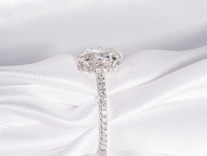 Classic 2.0 CT Oval Cut Moissanite Engagement Ring with Hidden Halo & Pave Design 10