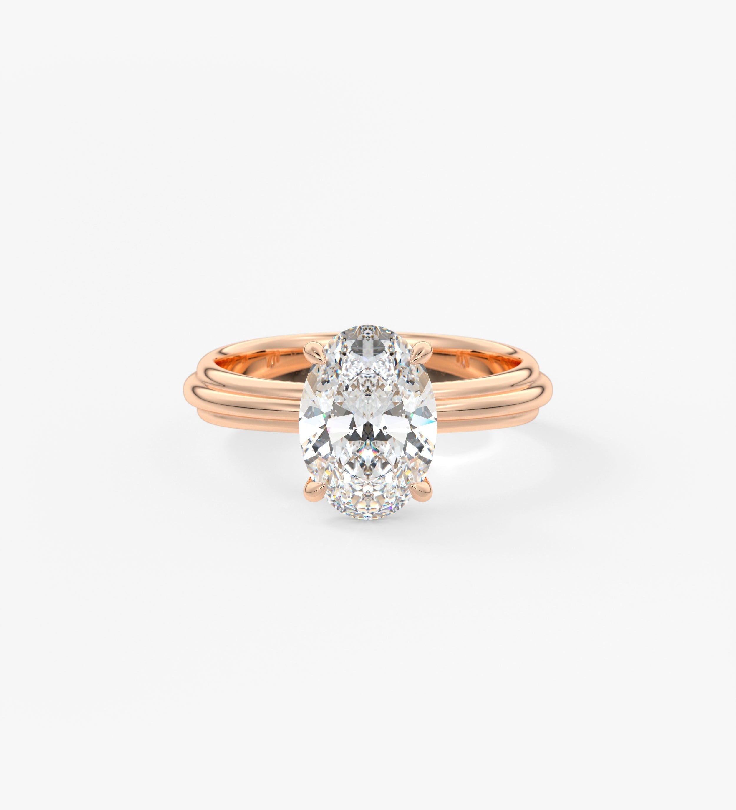 Oval Solitaire Triple Shank Lab Grown Diamond Engagement Ring